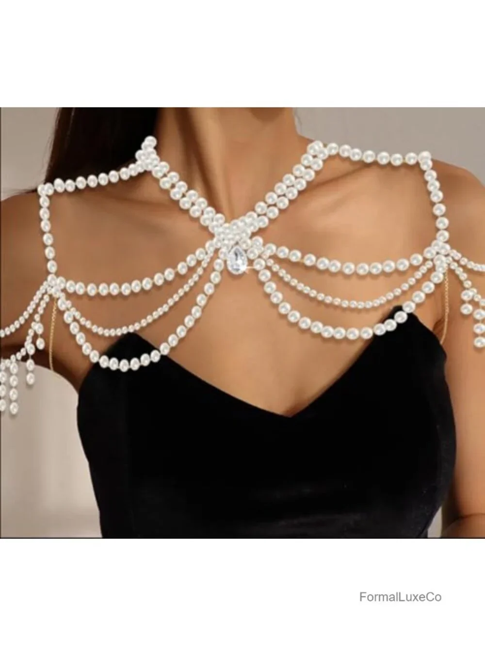 Pearl Shoulder Chain Body Jewelry Bridal Wedding Party Statement Necklace